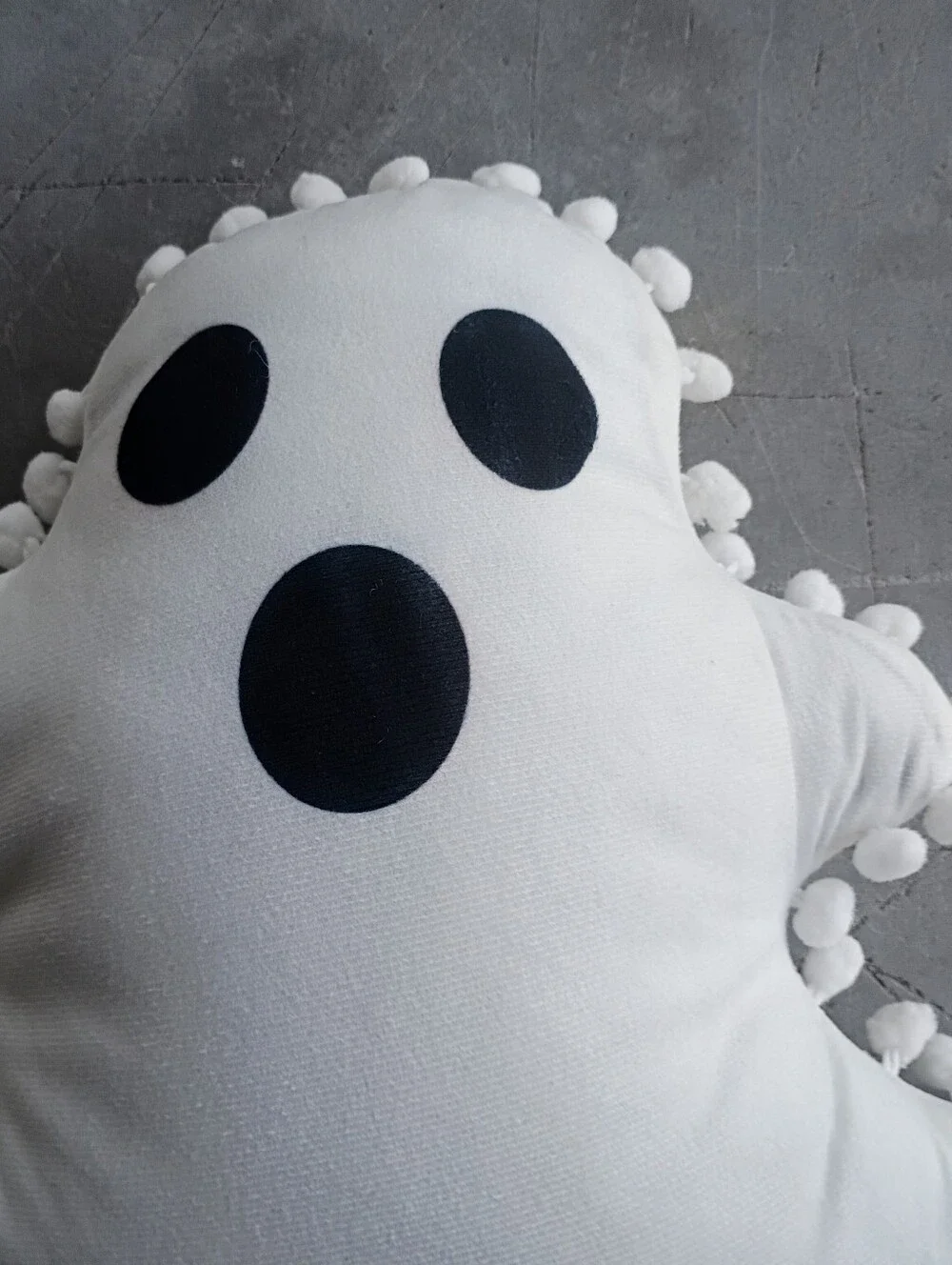 Ghost Pom-Pom Throw Pillow - White with Black Face